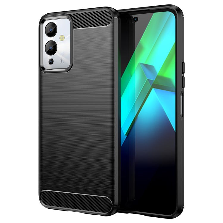 For Infinix Note 12i Phone Case, Carbon Fiber Texture Soft TPU Brushed Surface Protective Cover - Black