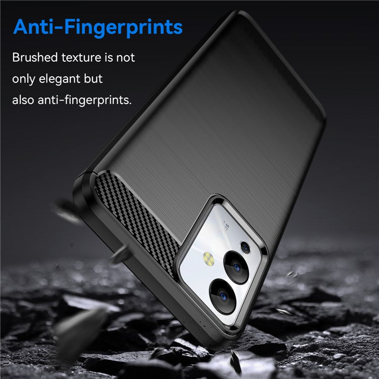 For Infinix Note 12i Phone Case, Carbon Fiber Texture Soft TPU Brushed Surface Protective Cover - Black