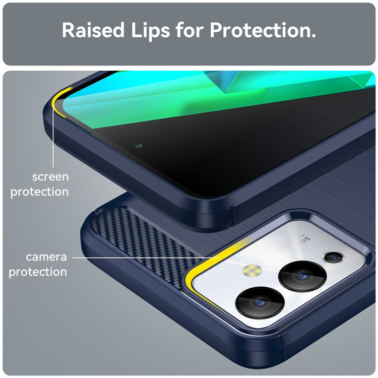 For Infinix Note 12i Phone Case, Carbon Fiber Texture Soft TPU Brushed Surface Protective Cover - Blue