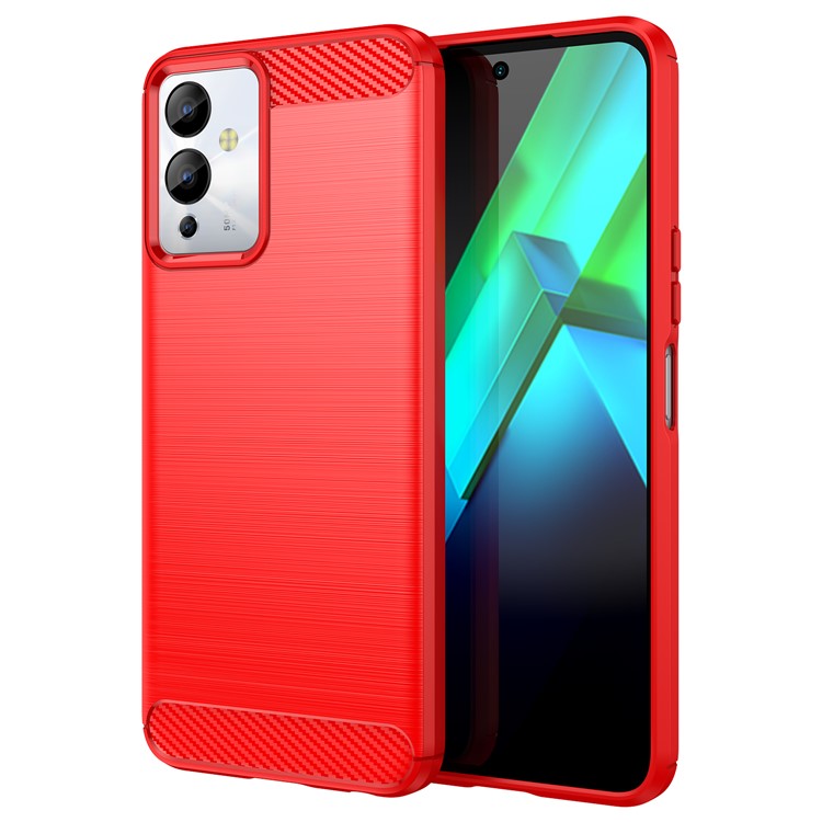 For Infinix Note 12i Phone Case, Carbon Fiber Texture Soft TPU Brushed Surface Protective Cover - Red