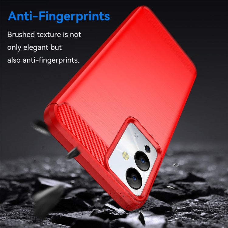 For Infinix Note 12i Phone Case, Carbon Fiber Texture Soft TPU Brushed Surface Protective Cover - Red