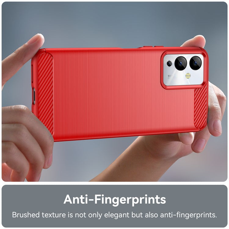 For Infinix Note 12i Phone Case, Carbon Fiber Texture Soft TPU Brushed Surface Protective Cover - Red