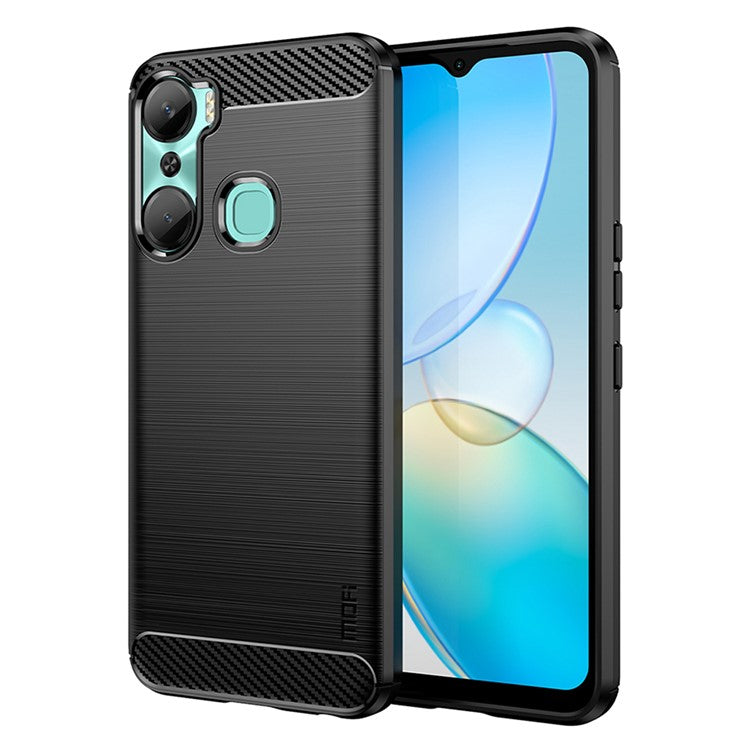 MOFI JK TPU Series-1 Carbon Fiber Phone Cover for Infinix Hot 12 Pro 4G, Drop Protection TPU Brushed Phone Case Shell - Black