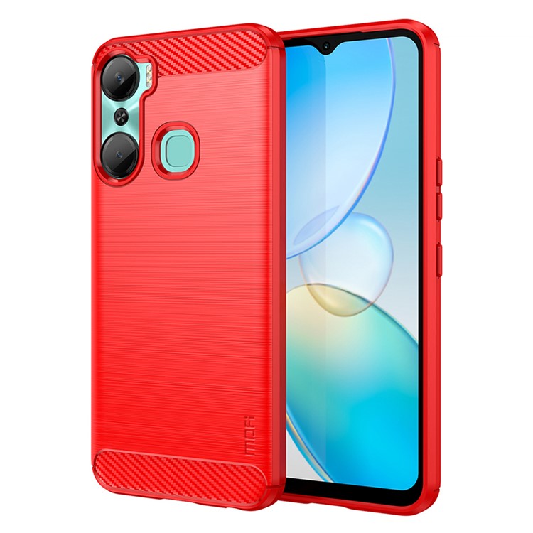 MOFI JK TPU Series-1 Carbon Fiber Phone Cover for Infinix Hot 12 Pro 4G, Drop Protection TPU Brushed Phone Case Shell - Red