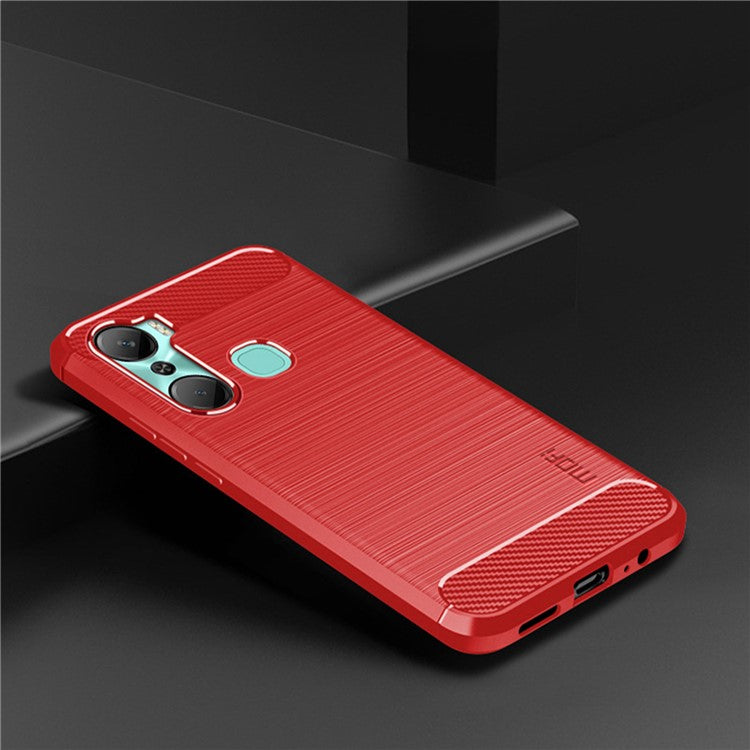 MOFI JK TPU Series-1 Carbon Fiber Phone Cover for Infinix Hot 12 Pro 4G, Drop Protection TPU Brushed Phone Case Shell - Red
