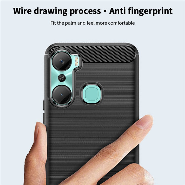 MOFI JK TPU Series-1 Carbon Fiber Phone Cover for Infinix Hot 12 Pro 4G, Drop Protection TPU Brushed Phone Case Shell - Red