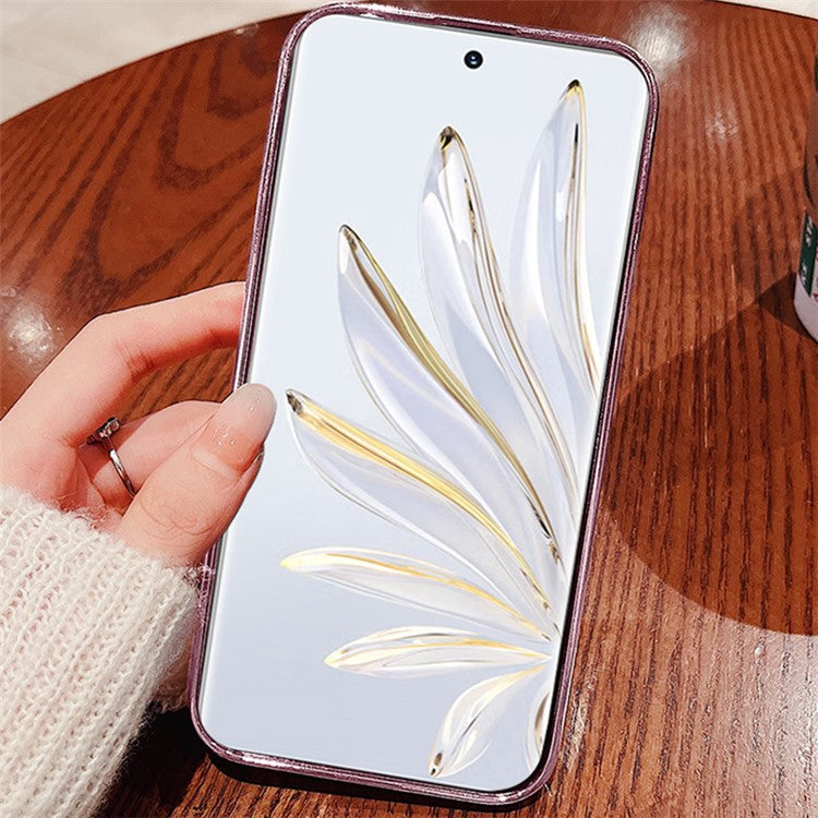 KADEM For Honor 70 Pro+ 5G Flexible TPU Cell Phone Cover Glitter Powder Flower Pattern Decor Rhinestone Design Smartphone Case Shell - Rose Gold