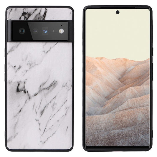 For Google Pixel 7 Pro 5G Anti-scratch Phone Case Textured PU Leather Coated TPU + PC Hybrid Cover - Marble Texture
