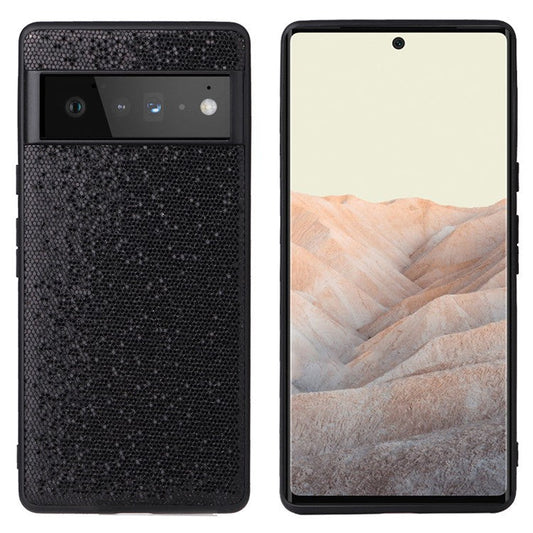 For Google Pixel 7 Pro 5G Anti-scratch Phone Case Textured PU Leather Coated TPU + PC Hybrid Cover - Black Glittery Sequins