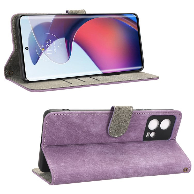 For Motorola Edge 30 Fusion 5G / Moto S30 Pro 5G Protective Phone Case RFID Blocking Magnetic Flip Leather Wallet Cover with Stand - Purple