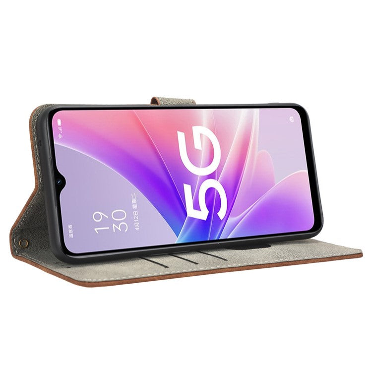 For Oppo A57 (2022) 5G / A77 5G / K10 5G / Realme V23 5G / Q5i / Narzo 50 5G / OnePlus Nord N300 5G RFID Blocking PU Leather Phone Case Magnetic Cover with Wallet Stand - Brown