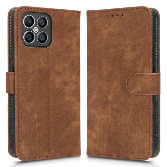 For Honor X8 4G / X30i RFID Blocking Anti-scratch Phone Case Magnetic PU Leather Flip Smartphone Cover with Wallet Stand - Brown