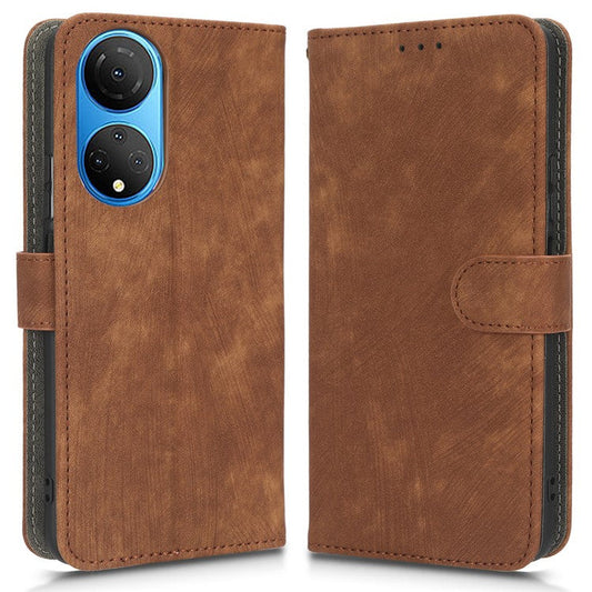 RFID Blocking Phone Cover For Honor X7, Foldable Stand Magnetic PU Leather Protective Phone Wallet Case - Brown