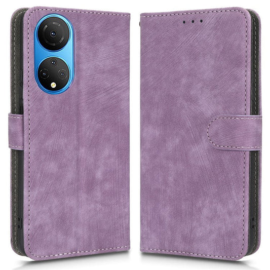 RFID Blocking Phone Cover For Honor X7, Foldable Stand Magnetic PU Leather Protective Phone Wallet Case - Purple