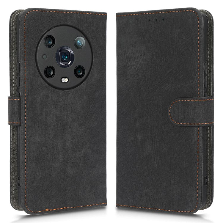 For Honor Magic4 Pro 5G RFID Blocking PU Leather Phone Case Protective Magnetic Mobile Phone Cover with Wallet Stand - Black