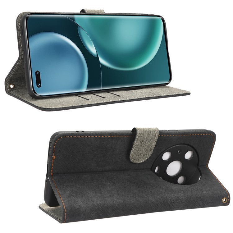 For Honor Magic4 Pro 5G RFID Blocking PU Leather Phone Case Protective Magnetic Mobile Phone Cover with Wallet Stand - Black