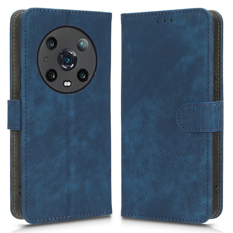 For Honor Magic4 Pro 5G RFID Blocking PU Leather Phone Case Protective Magnetic Mobile Phone Cover with Wallet Stand - Blue