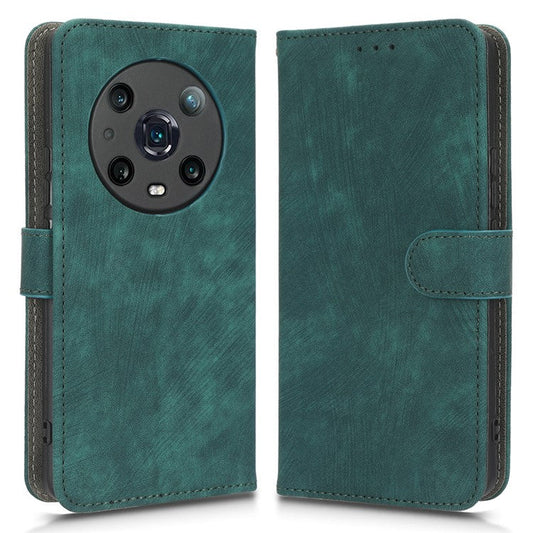 For Honor Magic4 Pro 5G RFID Blocking PU Leather Phone Case Protective Magnetic Mobile Phone Cover with Wallet Stand - Green