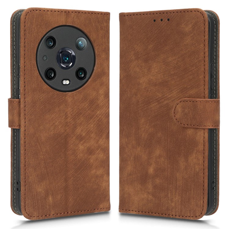 For Honor Magic4 Pro 5G RFID Blocking PU Leather Phone Case Protective Magnetic Mobile Phone Cover with Wallet Stand - Brown