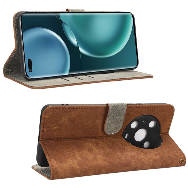 For Honor Magic4 Pro 5G RFID Blocking PU Leather Phone Case Protective Magnetic Mobile Phone Cover with Wallet Stand - Brown