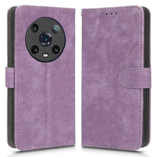 For Honor Magic4 Pro 5G RFID Blocking PU Leather Phone Case Protective Magnetic Mobile Phone Cover with Wallet Stand - Purple