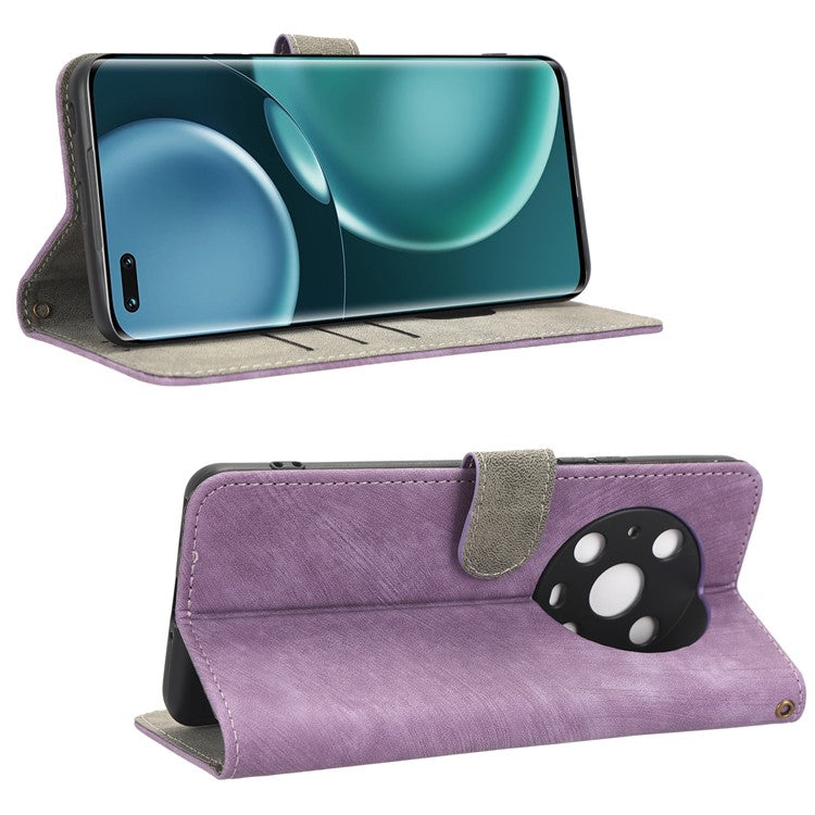For Honor Magic4 Pro 5G RFID Blocking PU Leather Phone Case Protective Magnetic Mobile Phone Cover with Wallet Stand - Purple