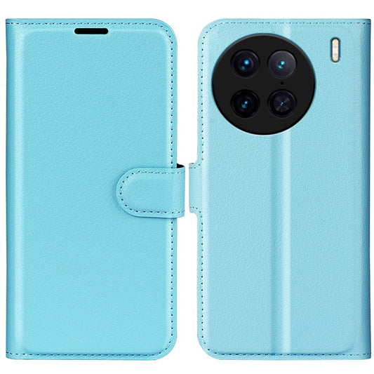 For vivo X90 Pro 5G Full Protection Flip Phone Case Anti-scratch Litchi Texture PU Leather Stand Wallet Phone Cover - Blue