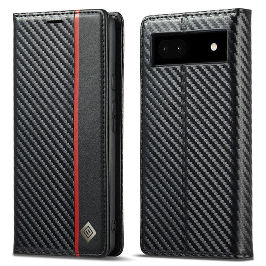 LC.IMEEKE for Google Pixel 6a Carbon Fiber Texture Phone Wallet Case PU Leather Stand Full Protection Flip Phone Cover - Vertical Stripe