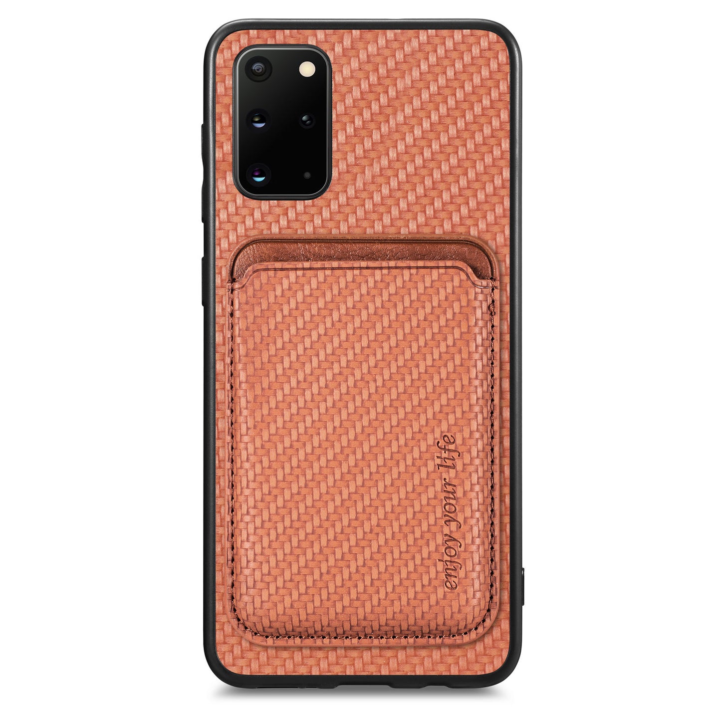 For Samsung Galaxy S20 Plus 4G / 5G Carbon Fiber Texture Shell, Card Holder Design Detachable 2-in-1 Magnetic Phone Case PU Leather + TPU + PC Protective Cover - Brown