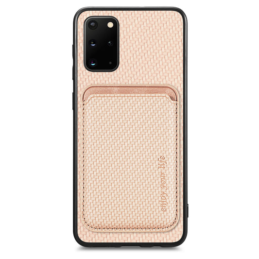 For Samsung Galaxy S20 Plus 4G / 5G Carbon Fiber Texture Shell, Card Holder Design Detachable 2-in-1 Magnetic Phone Case PU Leather + TPU + PC Protective Cover - Khaki