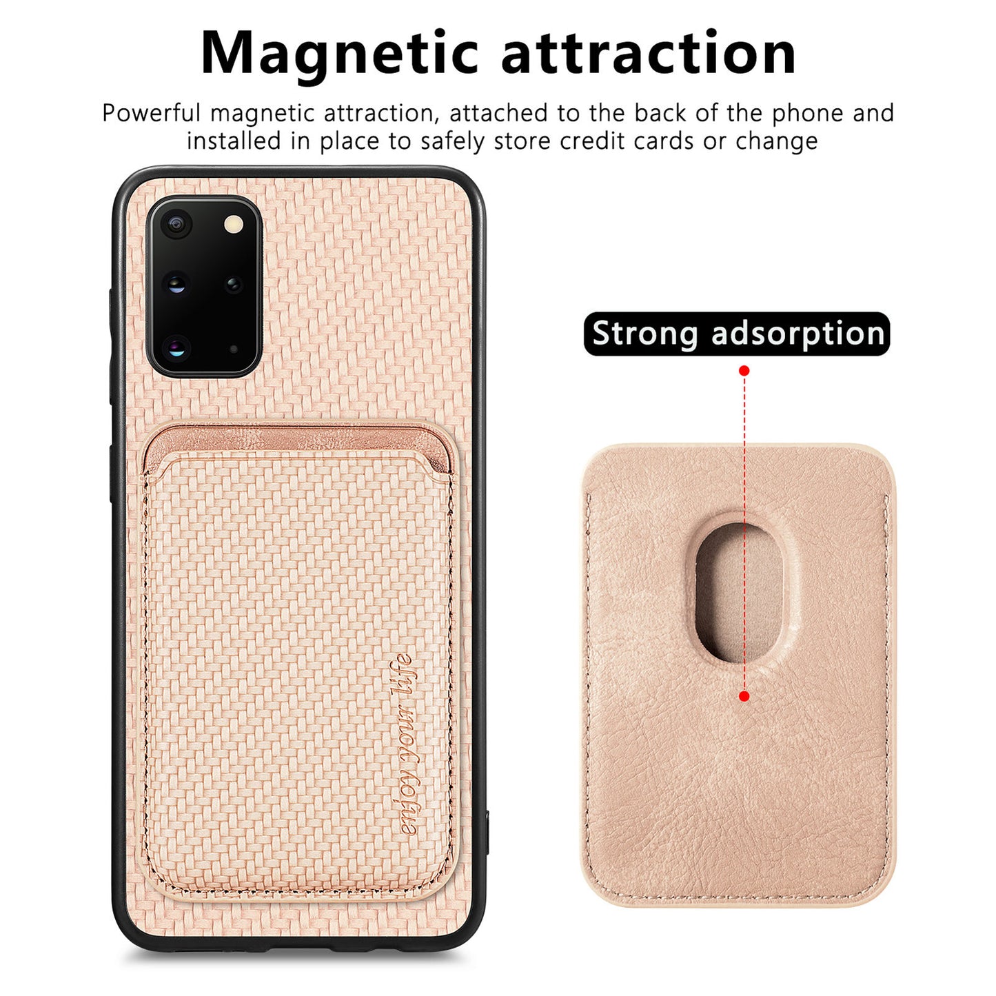 For Samsung Galaxy S20 Plus 4G / 5G Carbon Fiber Texture Shell, Card Holder Design Detachable 2-in-1 Magnetic Phone Case PU Leather + TPU + PC Protective Cover - Khaki