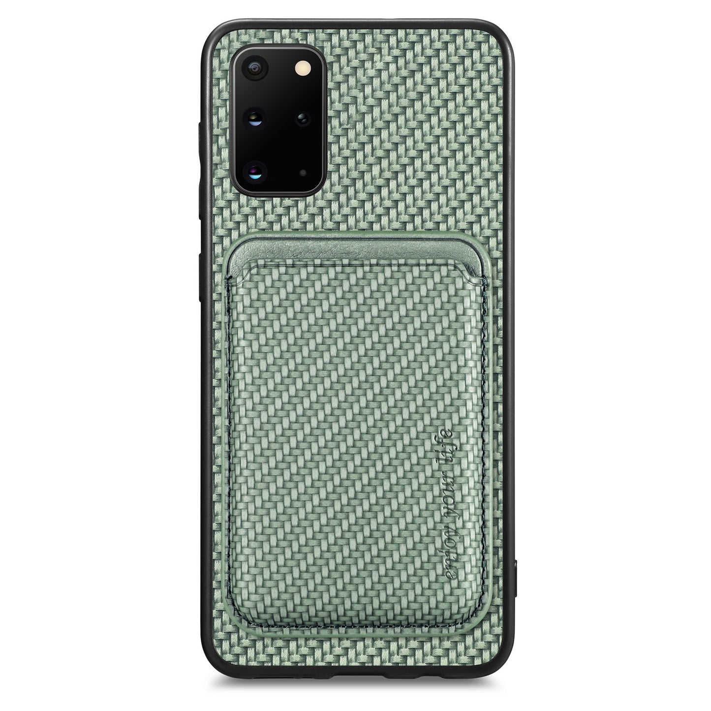 For Samsung Galaxy S20 Plus 4G / 5G Carbon Fiber Texture Shell, Card Holder Design Detachable 2-in-1 Magnetic Phone Case PU Leather + TPU + PC Protective Cover - Green