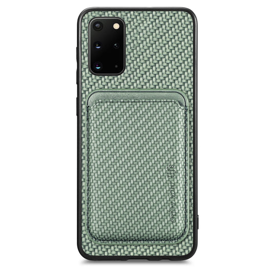 For Samsung Galaxy S20 Plus 4G / 5G Carbon Fiber Texture Shell, Card Holder Design Detachable 2-in-1 Magnetic Phone Case PU Leather + TPU + PC Protective Cover - Green