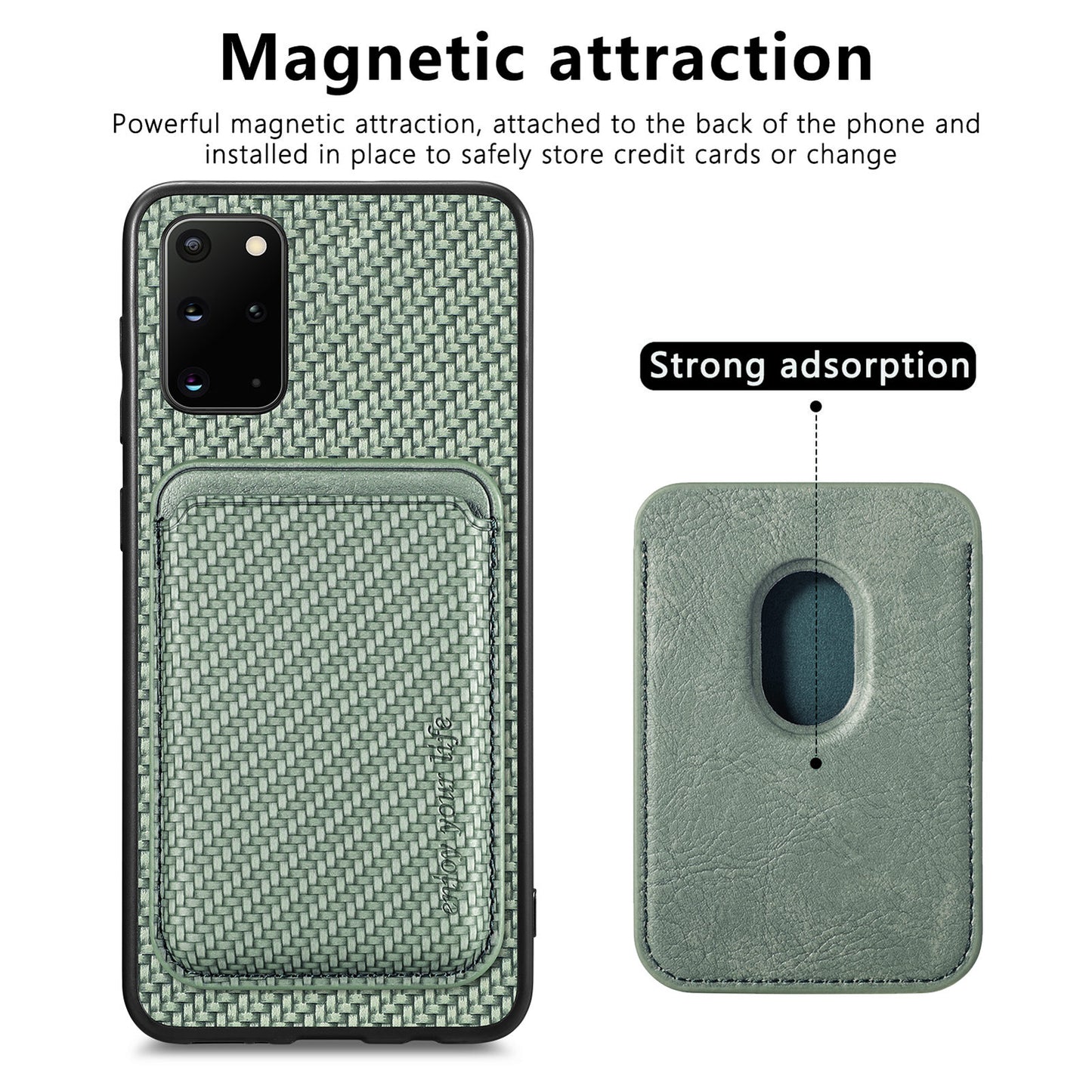 For Samsung Galaxy S20 Plus 4G / 5G Carbon Fiber Texture Shell, Card Holder Design Detachable 2-in-1 Magnetic Phone Case PU Leather + TPU + PC Protective Cover - Green