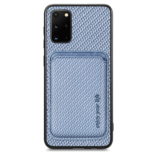 For Samsung Galaxy S20 Plus 4G / 5G Carbon Fiber Texture Shell, Card Holder Design Detachable 2-in-1 Magnetic Phone Case PU Leather + TPU + PC Protective Cover - Blue