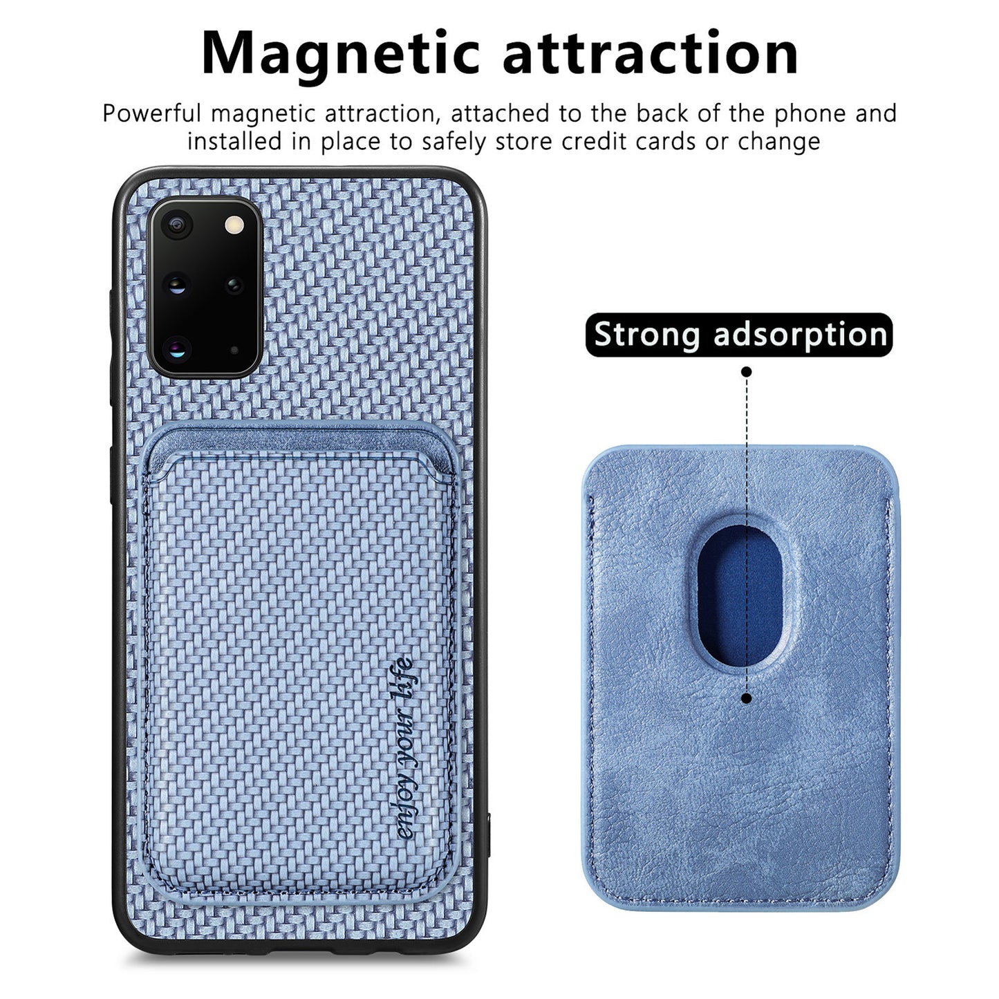 For Samsung Galaxy S20 Plus 4G / 5G Carbon Fiber Texture Shell, Card Holder Design Detachable 2-in-1 Magnetic Phone Case PU Leather + TPU + PC Protective Cover - Blue