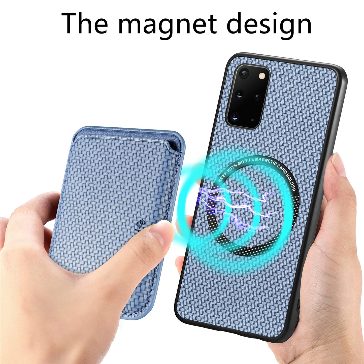 For Samsung Galaxy S20 Plus 4G / 5G Carbon Fiber Texture Shell, Card Holder Design Detachable 2-in-1 Magnetic Phone Case PU Leather + TPU + PC Protective Cover - Blue