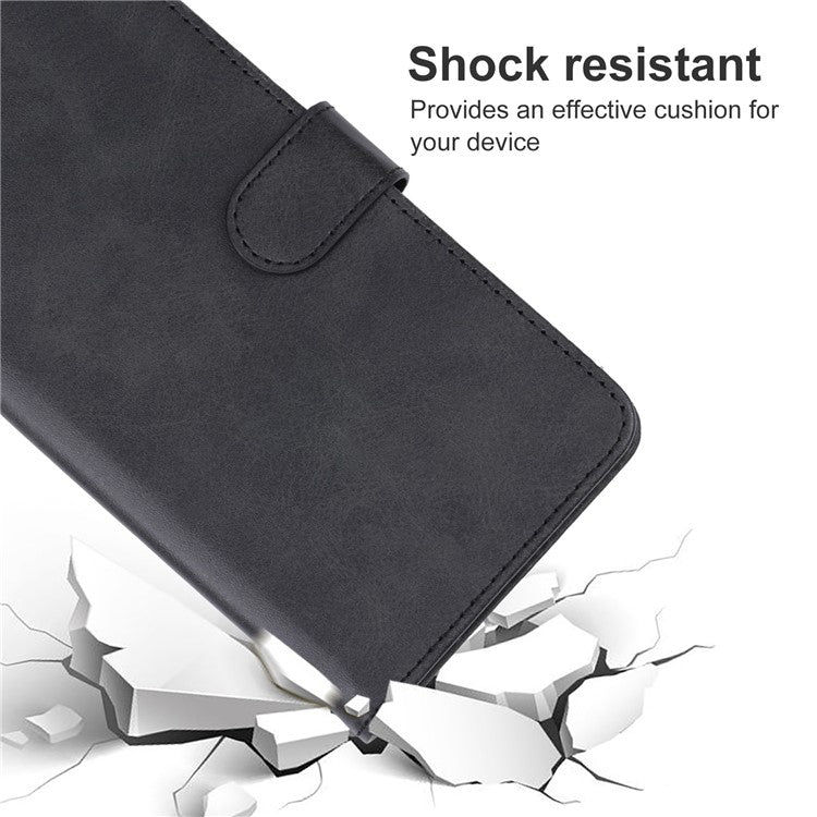 For OnePlus 11 5G Calf Texture PU Leather Wallet Case Flip Folio Stand Magnetic Protective Phone Cover with Strap - Black