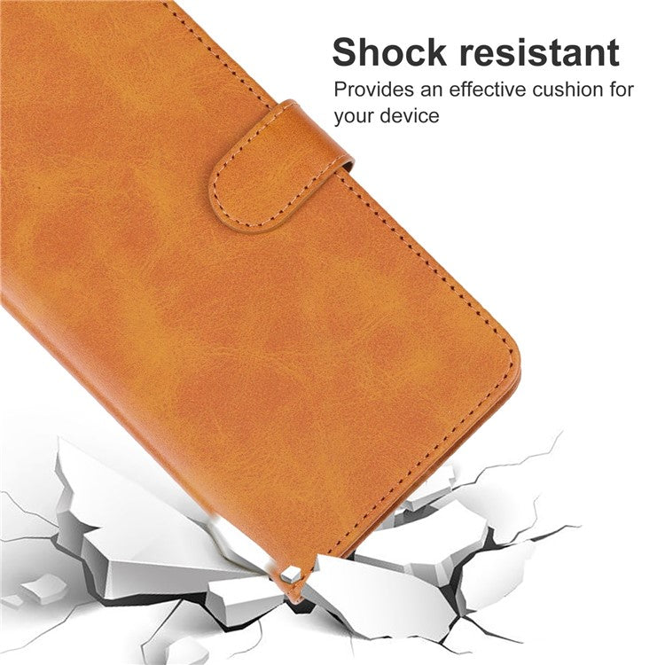 For OnePlus 11 5G Calf Texture PU Leather Wallet Case Flip Folio Stand Magnetic Protective Phone Cover with Strap - Brown