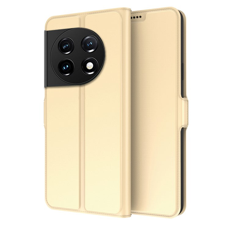 For OnePlus 11 5G Flip Folio Phone Cover Stand Card Holder PU Leather + Inner TPU Protective Magnetic Phone Case - Gold