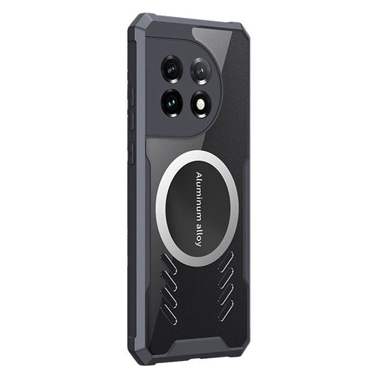 For OnePlus 11 5G Graphene Heat Dissipation Phone Case Cooling Transparent Cover with Car Mount Metal Sheet - Black