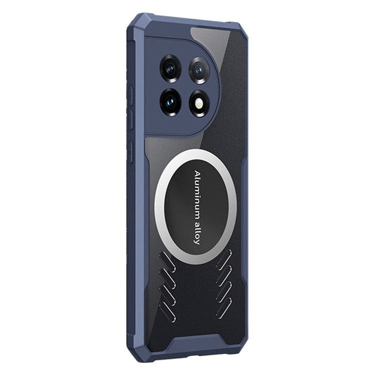 For OnePlus 11 5G Graphene Heat Dissipation Phone Case Cooling Transparent Cover with Car Mount Metal Sheet - Blue