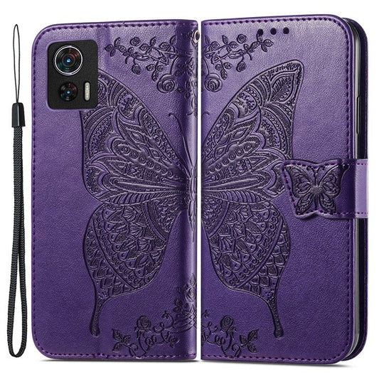For Motorola Edge 30 Neo 5G / Edge 30 Lite 5G Stand Flip Wallet Magnetic Phone Cover Imprinted Butterfly Pattern PU Leather Phone Case - Purple