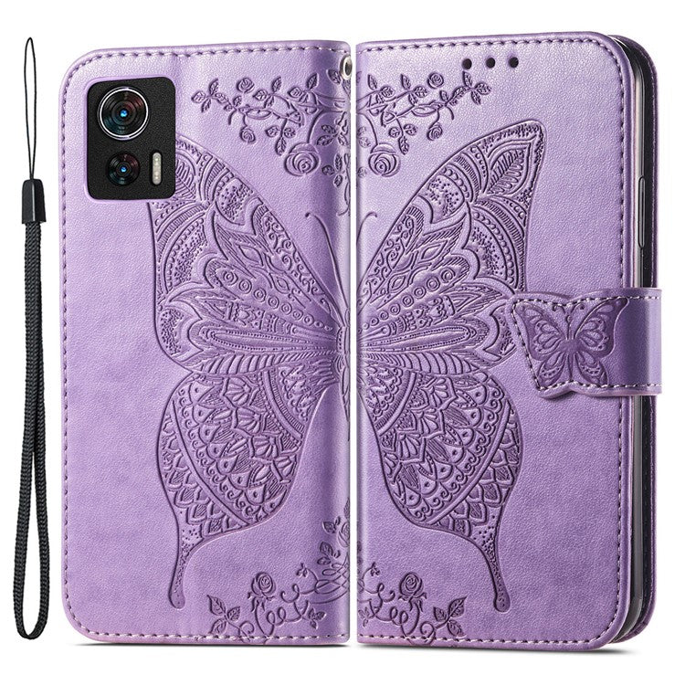 For Motorola Edge 30 Neo 5G / Edge 30 Lite 5G Stand Flip Wallet Magnetic Phone Cover Imprinted Butterfly Pattern PU Leather Phone Case - Light Purple