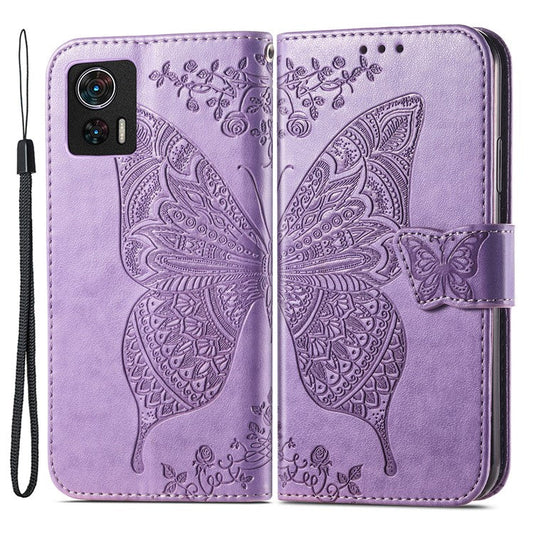For Motorola Edge 30 Neo 5G / Edge 30 Lite 5G Stand Flip Wallet Magnetic Phone Cover Imprinted Butterfly Pattern PU Leather Phone Case - Light Purple