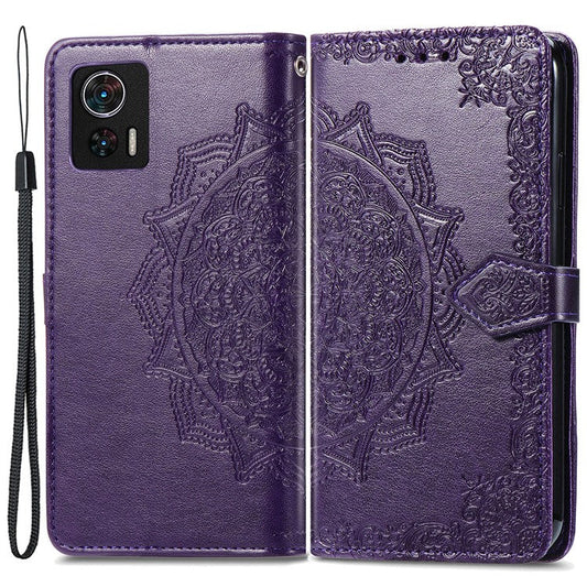 For Motorola Edge 30 Neo 5G / Edge 30 Lite 5G Wallet Stand Phone Cover Embossed Mandala Pattern PU Leather Flip Phone Case - Purple
