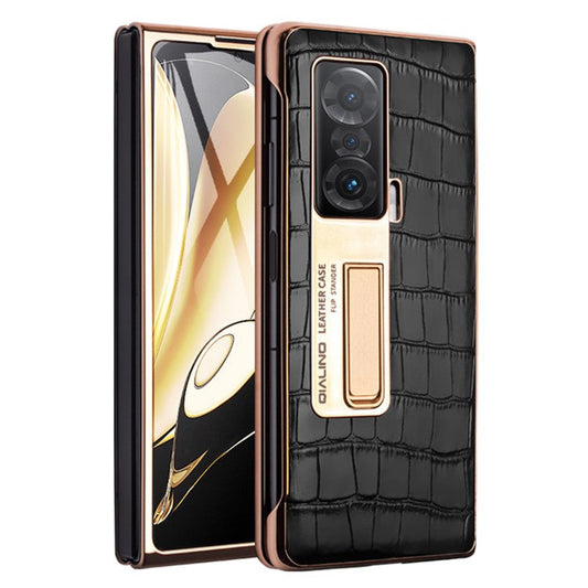 QIALINO Phone Case for Honor Magic V Shockproof Hard PC Cover Anti-Drop View Window Phone Case with Kickstand - Black