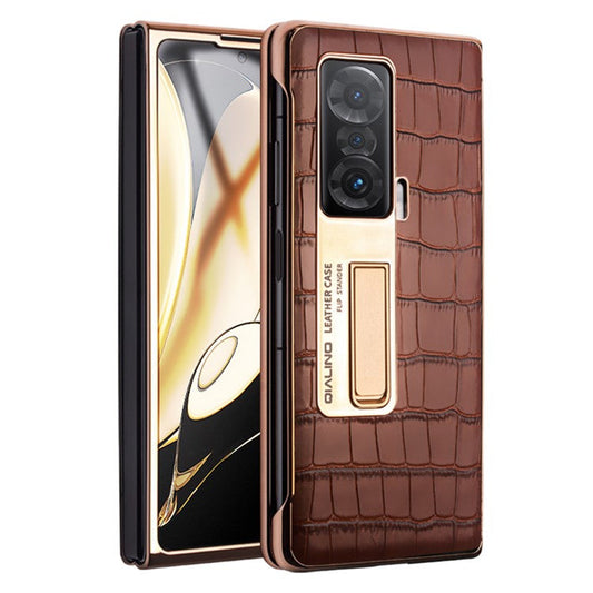 QIALINO Phone Case for Honor Magic V Shockproof Hard PC Cover Anti-Drop View Window Phone Case with Kickstand - Brown
