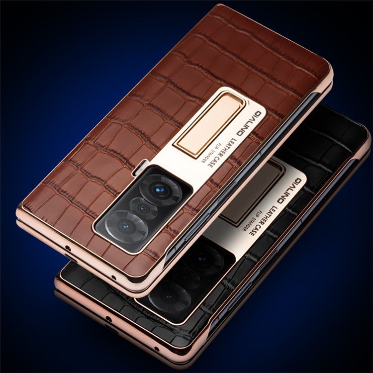 QIALINO Phone Case for Honor Magic V Shockproof Hard PC Cover Anti-Drop View Window Phone Case with Kickstand - Brown