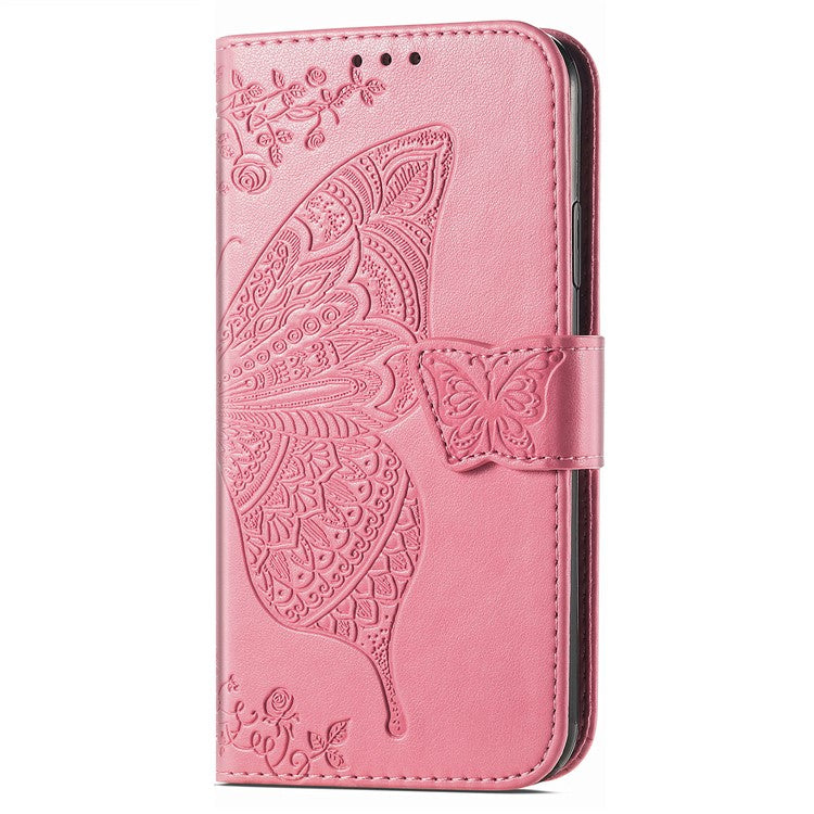 For Honor X8 4G PU Leather Phone Case Imprinted Butterfly Pattern Well-protected Stand Wallet Flip Magnetic Closure Phone Cover - Pink